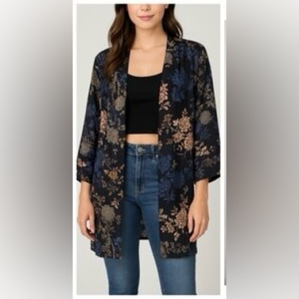 Tahari floral kimono cardigan boho beach cover up